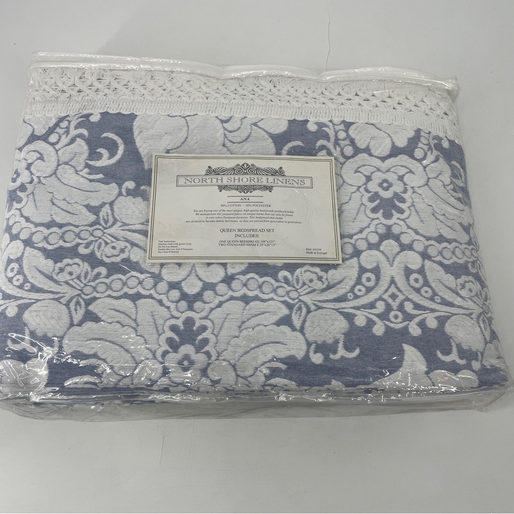 North Shore Linens Egyptian Cotton Jacquard Queen Bedspread Pillow Shams fringe